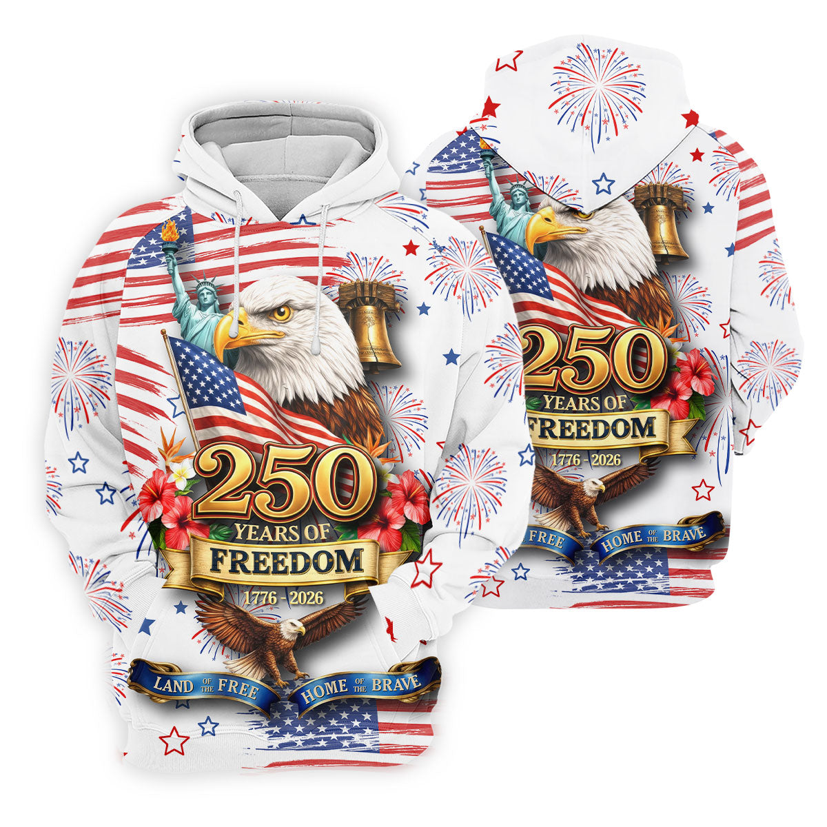 250 Years Of Freedom 1776-2026 White 4th Of July Golf Shirts For Men, 250th Anniversary Patriotic Golf Shirt
