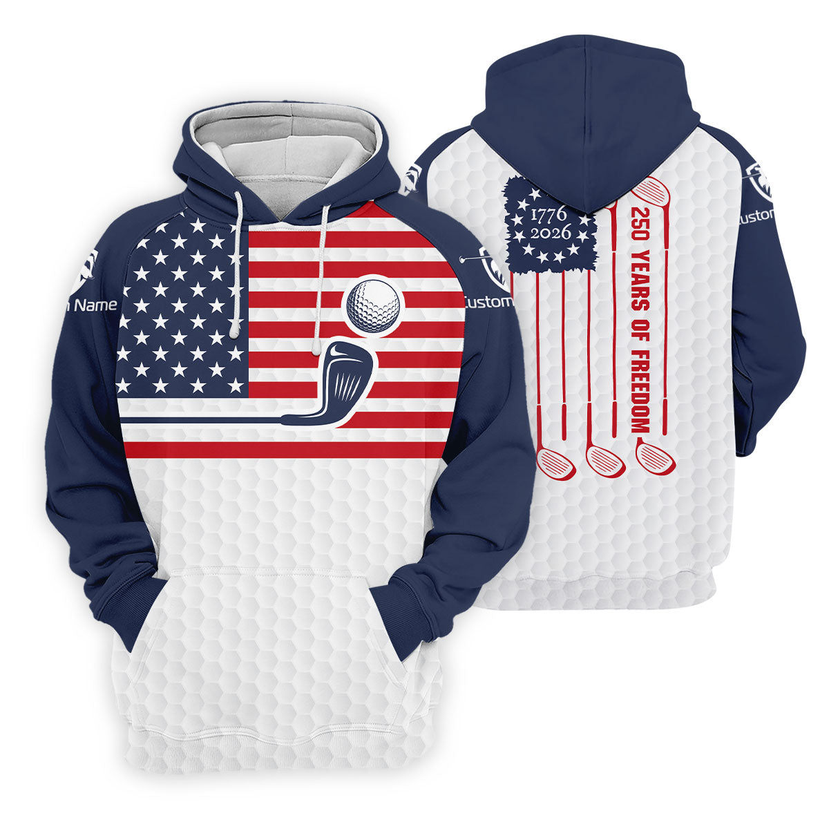 250 Years Of Freedom Golf Ball Pattern Golf Tops For Men, Patriotic 4th Of July Golf Shirts For Men