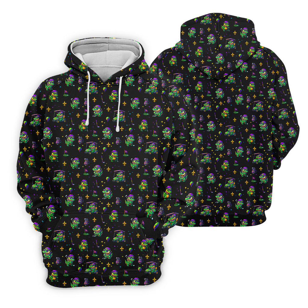 Funny Crocodile Mardi Gras Golf Shirts, Black Golf Shirt, Golf Gift For Men, Golf Shirts For Men