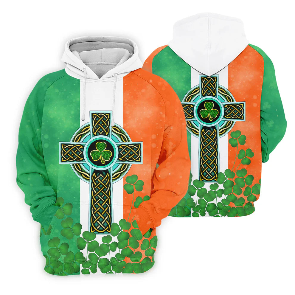 Men's Celtic Cross Knotwork St Patrick's Day Shamrock Golf Shirt