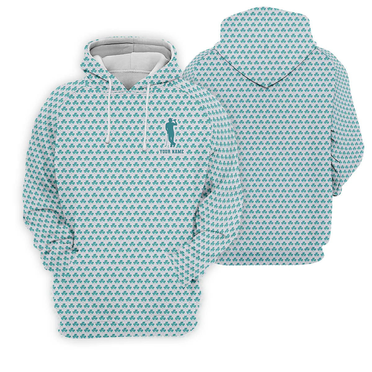 Personalized St Patrick's Day Shamrock Golf And Beer Blue And White Golf Shirt, Golf Shirts For Men