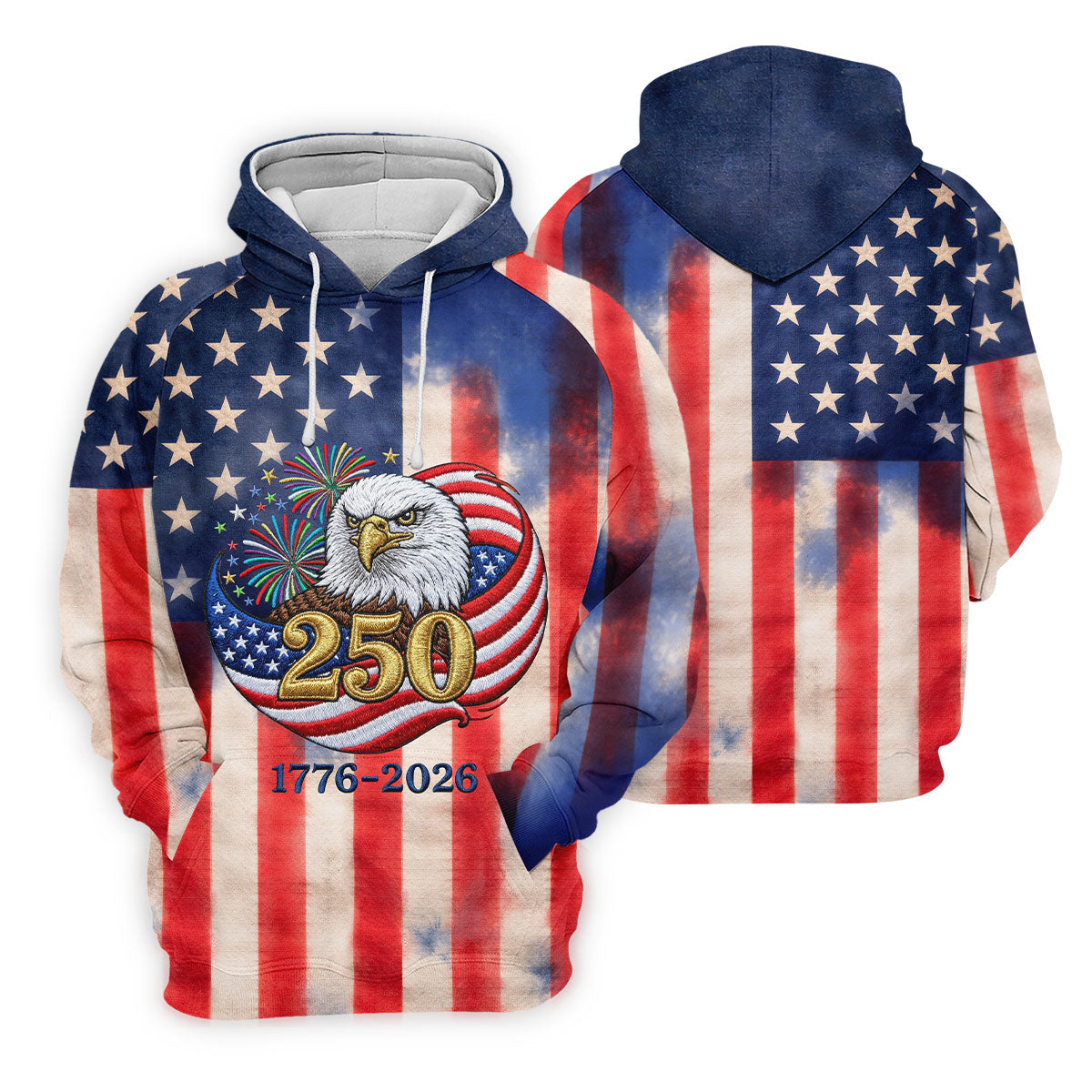 250 Years Bald Eagle US Flag Faded Color Retro Golf Shirt, Patriotic 4th Of July Golf Shirts For Men