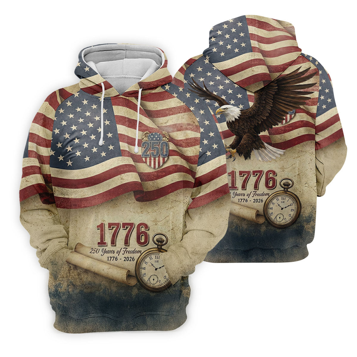 250 Years Of Freedom Vintage Golf Shirt, 4th Of July Patriotic Golf Shirts For Men
