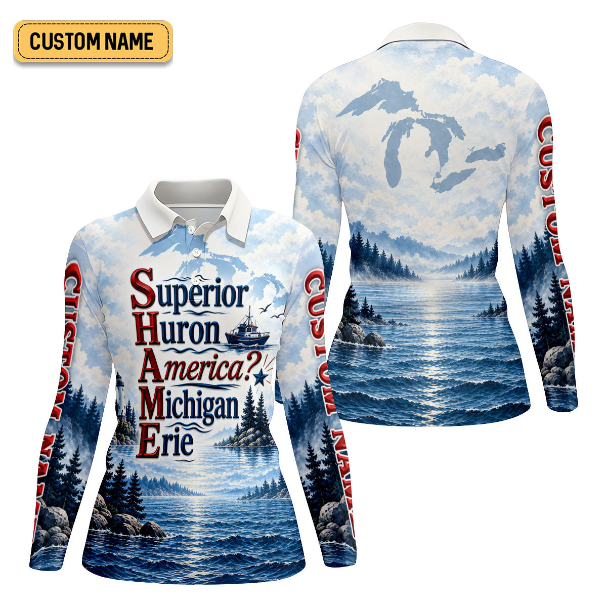 America Great Lakes Fishing UPF Shirt, Fishing Shirts For Women, Long Sleeve Fishing Shirt