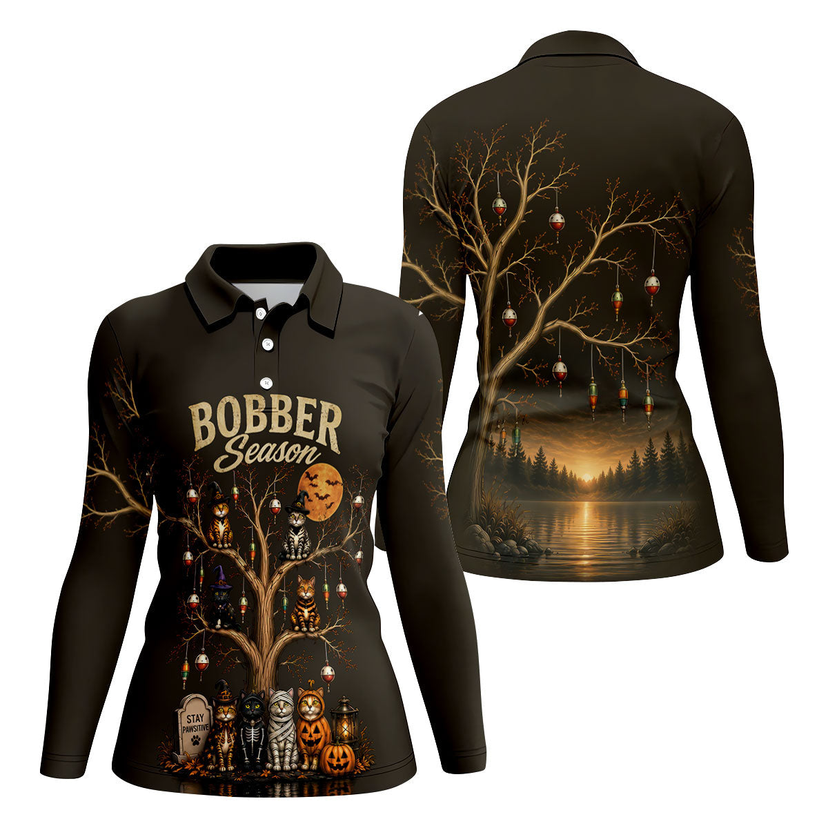 Bobber Season Halloween Cat UPF Fishing Shirt, Fishing Shirts For Women, Long Sleeve Shirt