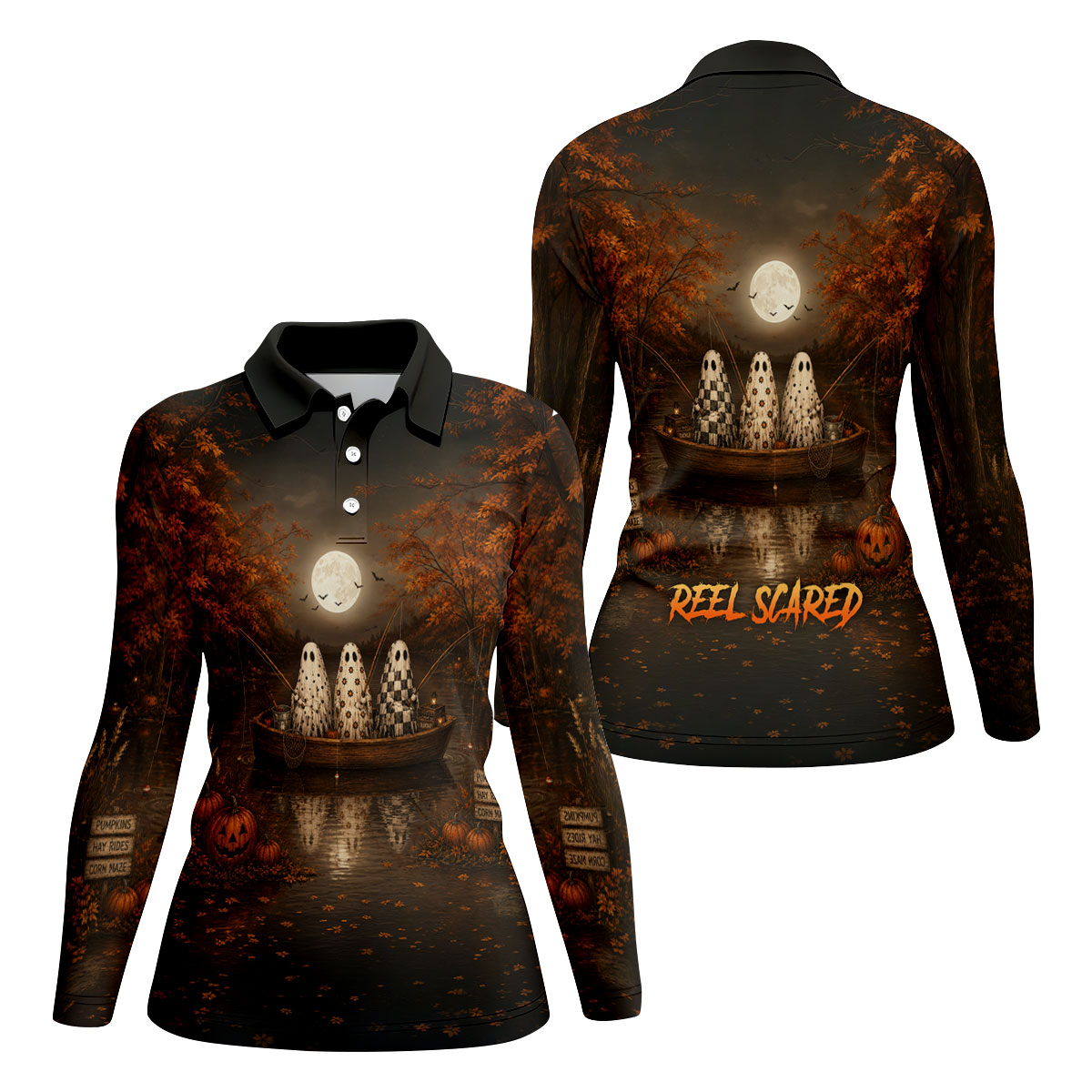 Reel Scared Ghost Fishing Halloween Shirt, Women's Fishing Shirt, Long Sleeve Shirt