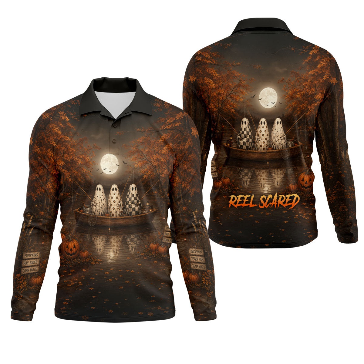 Reel Scared Ghost Fishing Halloween Shirt, Fishing Shirts For Men, Long Sleeve Shirt