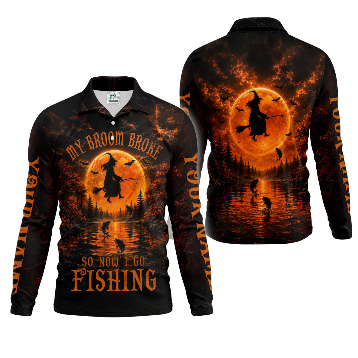My Broom Broke So Now I Go Fishing UPF Shirt, Mens Fishing Shirt, Halloween Fishing Shirt