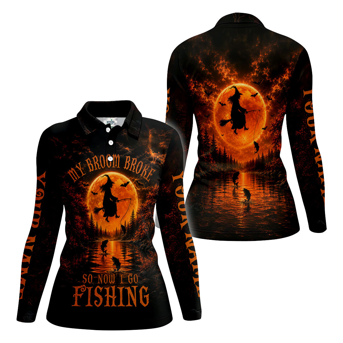 My Broom Broke So Now I Go Fishing UPF Shirt, Womens Fishing Shirt, Halloween Fishing Shirt