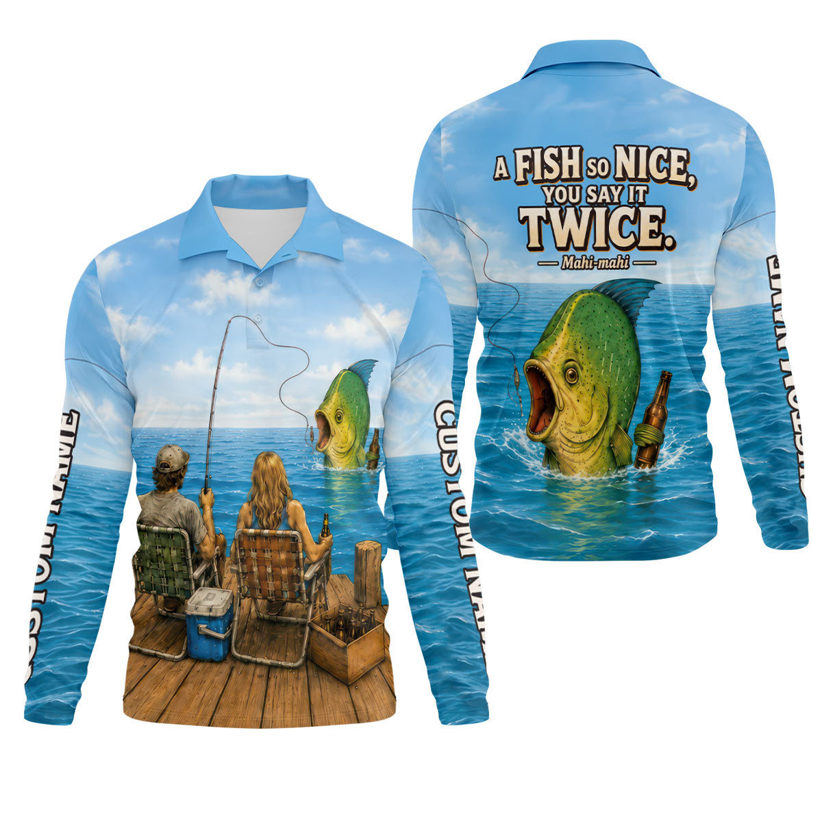 A Fish So Nice You Say It Twice Mahi Mahi UPF Shirt, Mens Fishing Shirt, Fishing Shirt