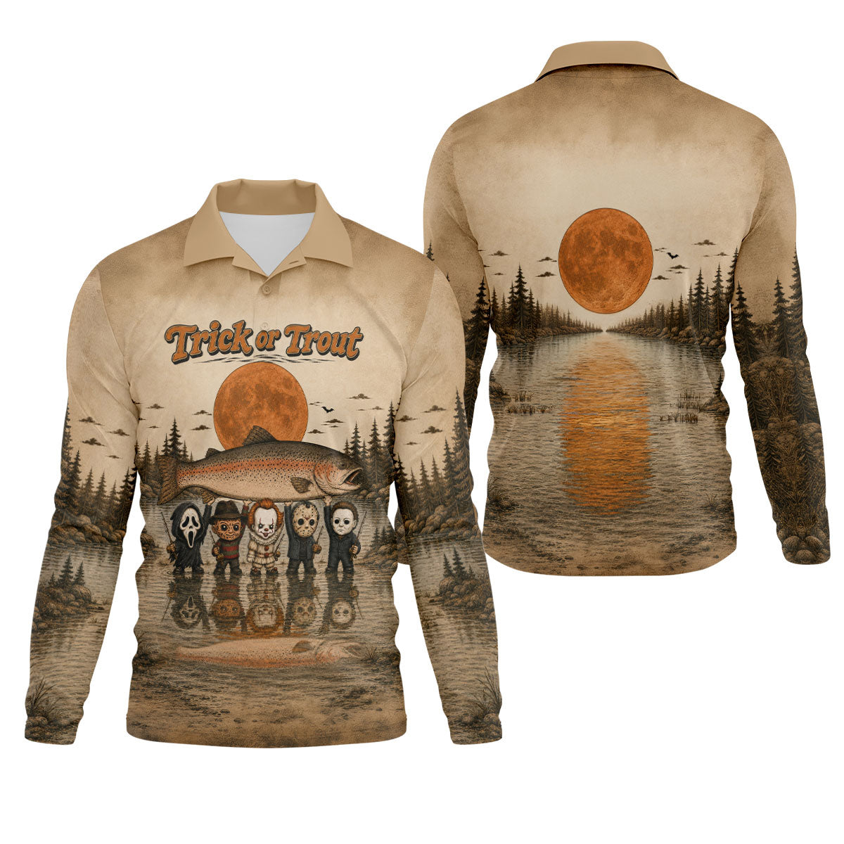 Trick Or Trout UPF Fishing Shirt, Fishing Shirts For Men, Halloween Fishing Shirt