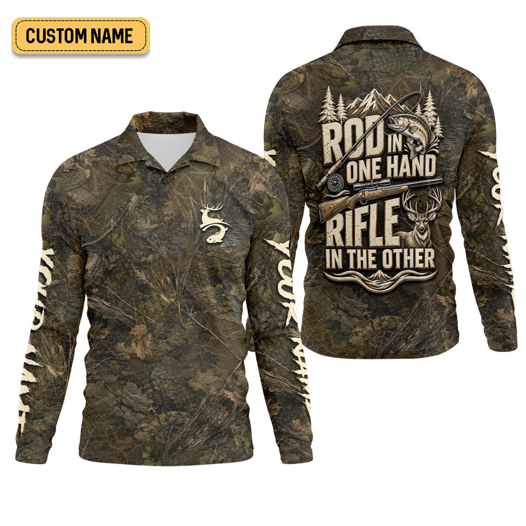 Rod In One Hand Rifle In The Other Fishing UPF Shirt, Fishing Shirts For Men, Hunting Shirt