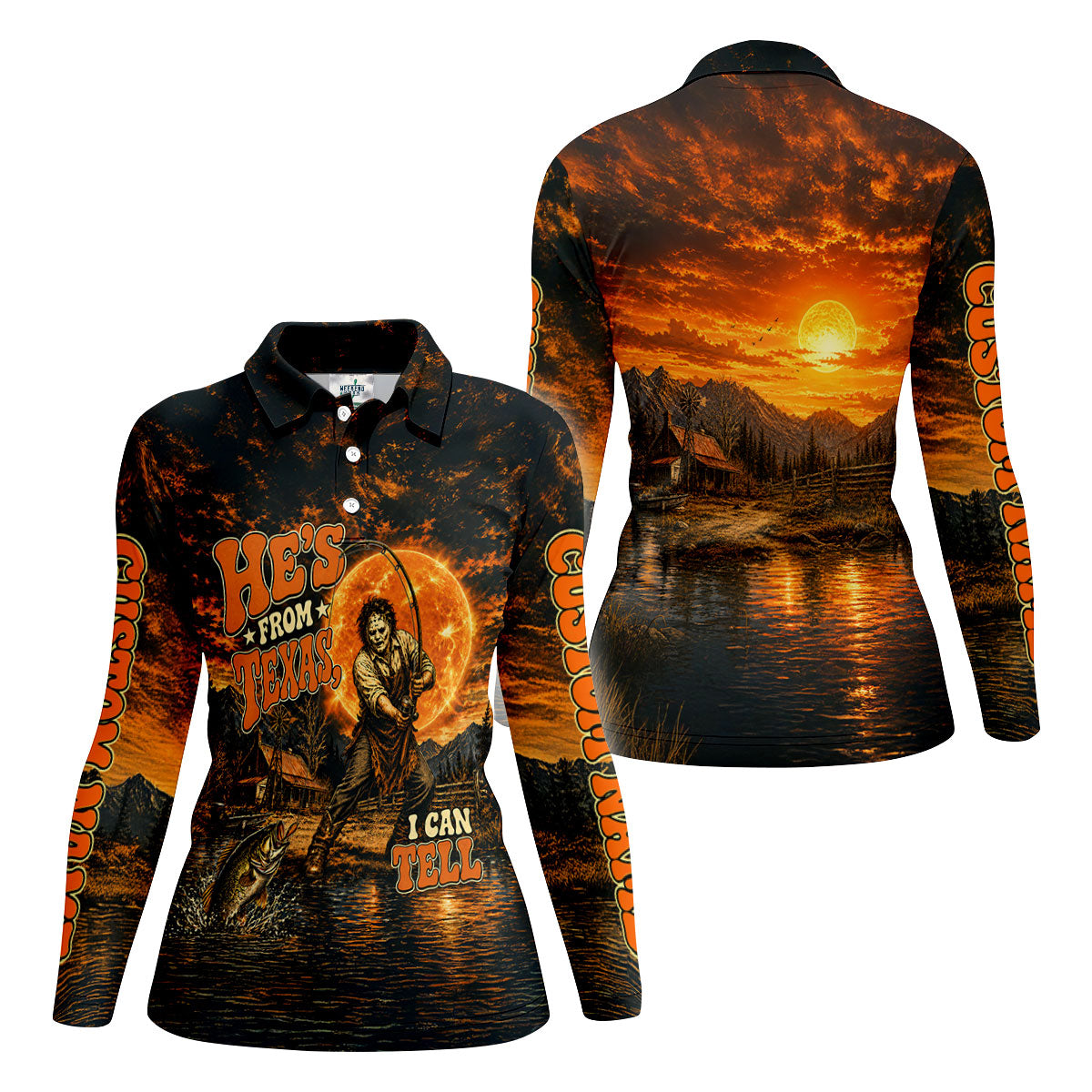 He's From Texas I Can Tell Horror Character UPF Shirt, Womens Fishing Shirt, Halloween Fishing Shirt