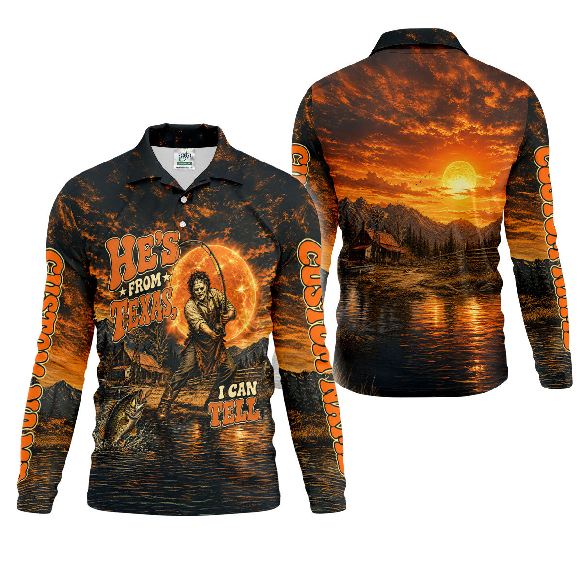 He's From Texas I Can Tell Horror Character UPF Shirt, Mens Fishing Shirt, Halloween Fishing Shirt