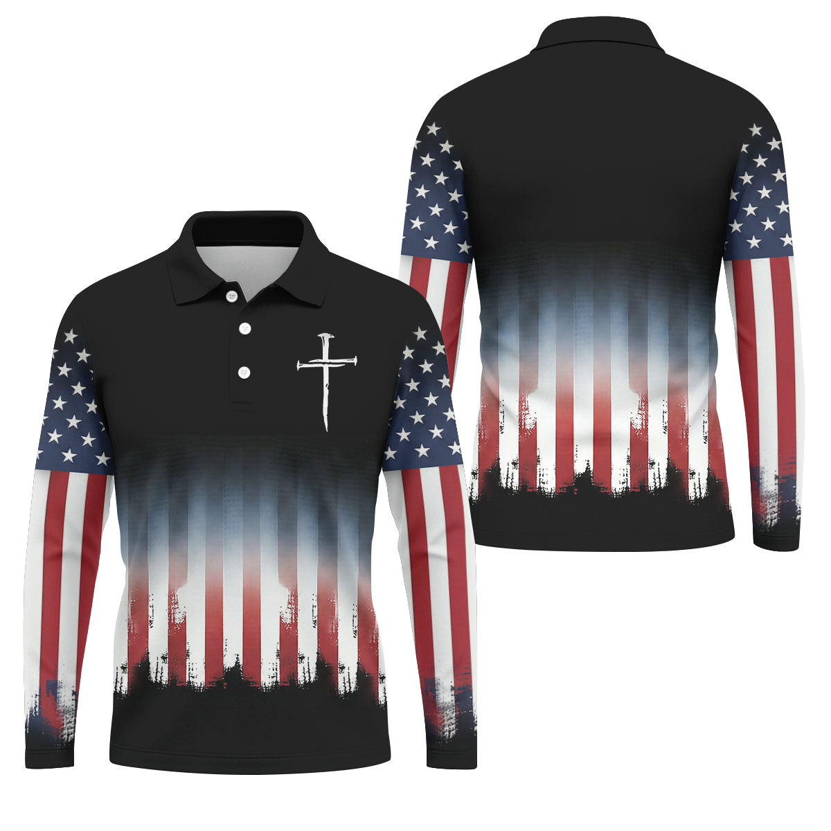 250 Years USA Anniversary 1776-2026 Men's Golf Polo Shirt, Faith Cross 4th Of July Patriotic Golf Shirt