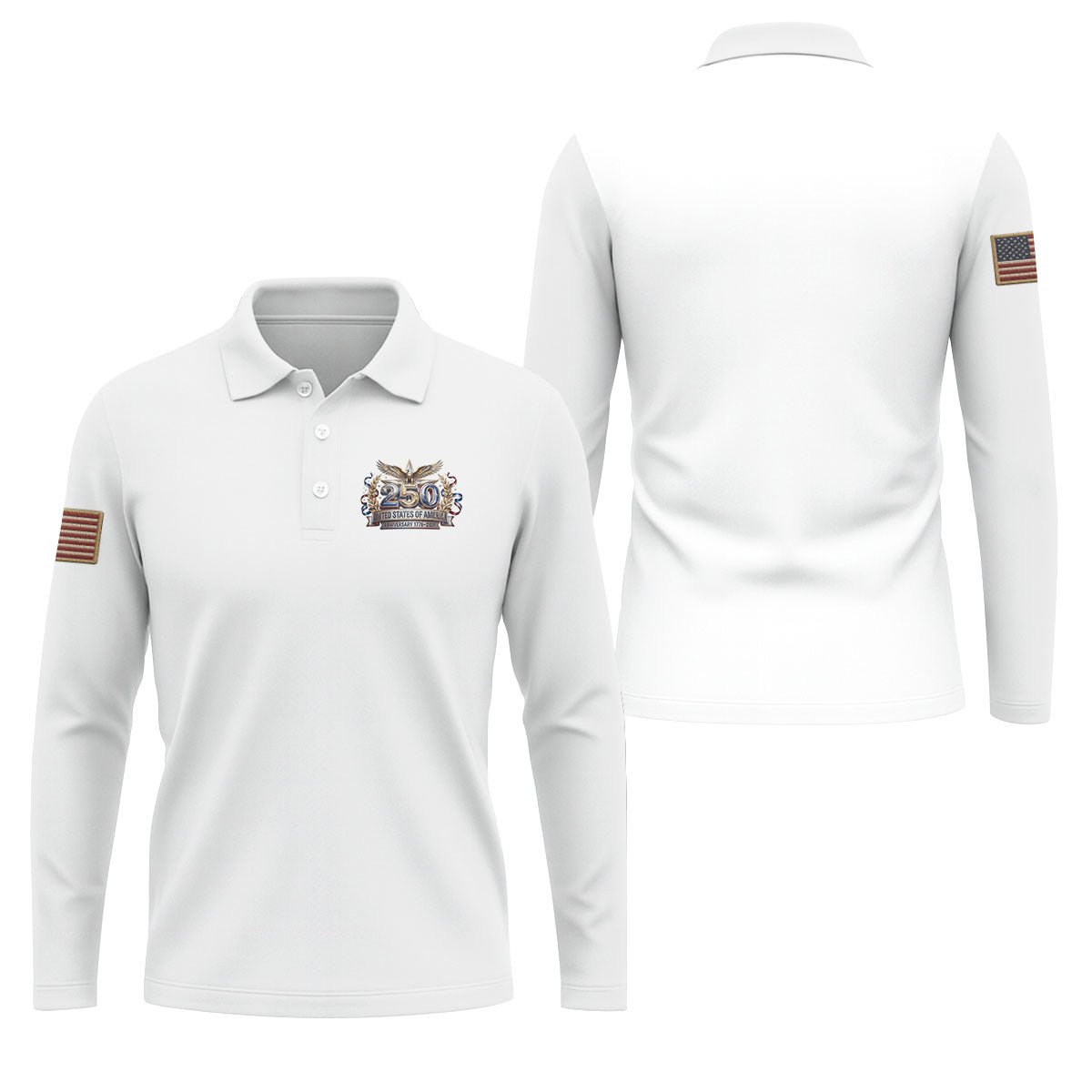 250 Years USA Anniversary 1776-2026 Men's Golf Polo Shirt, America Patriotic Men's White Polo