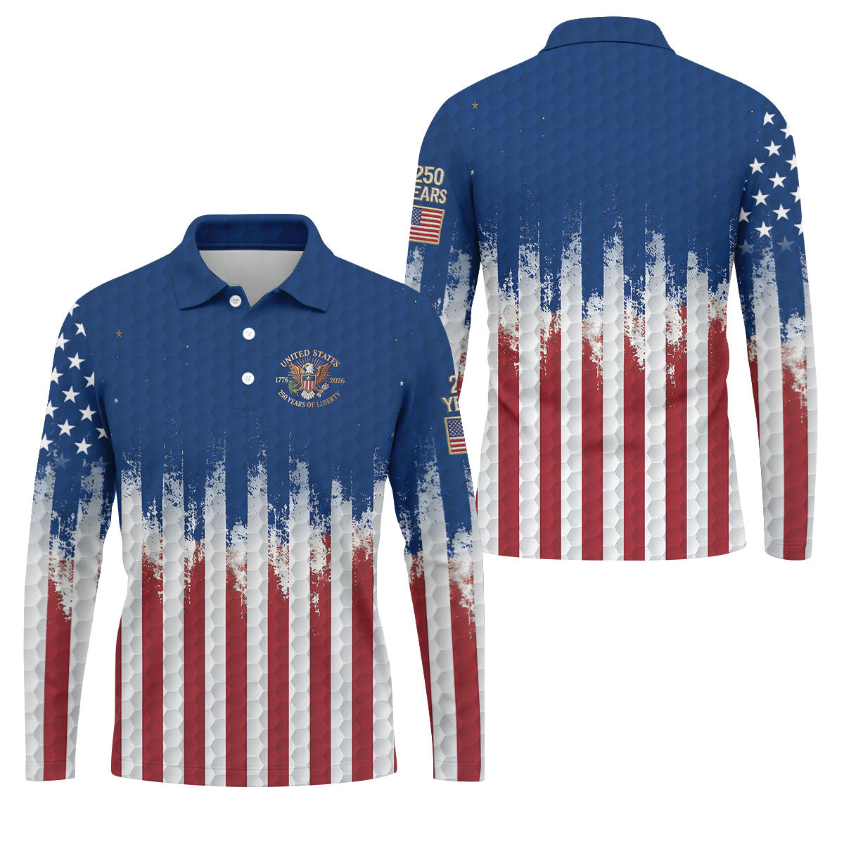 250 Years Of Liberty Distressed American Flag Golf Shirt, Patriotic 4th Of July Golf Shirts For Men