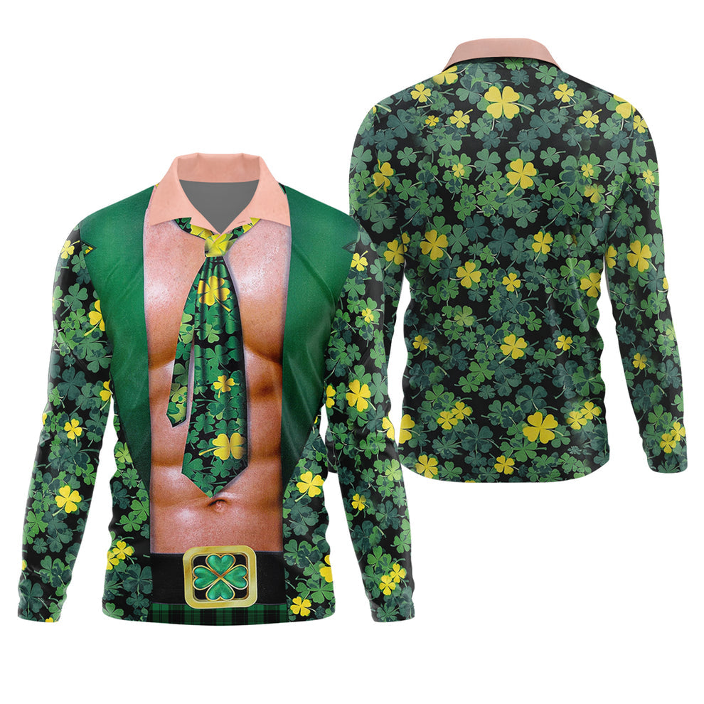 Funny St Patrick's Day Six Pack Abs Tie Shirt, Men's Lucky Shamrock Novelty Graphic Tee
