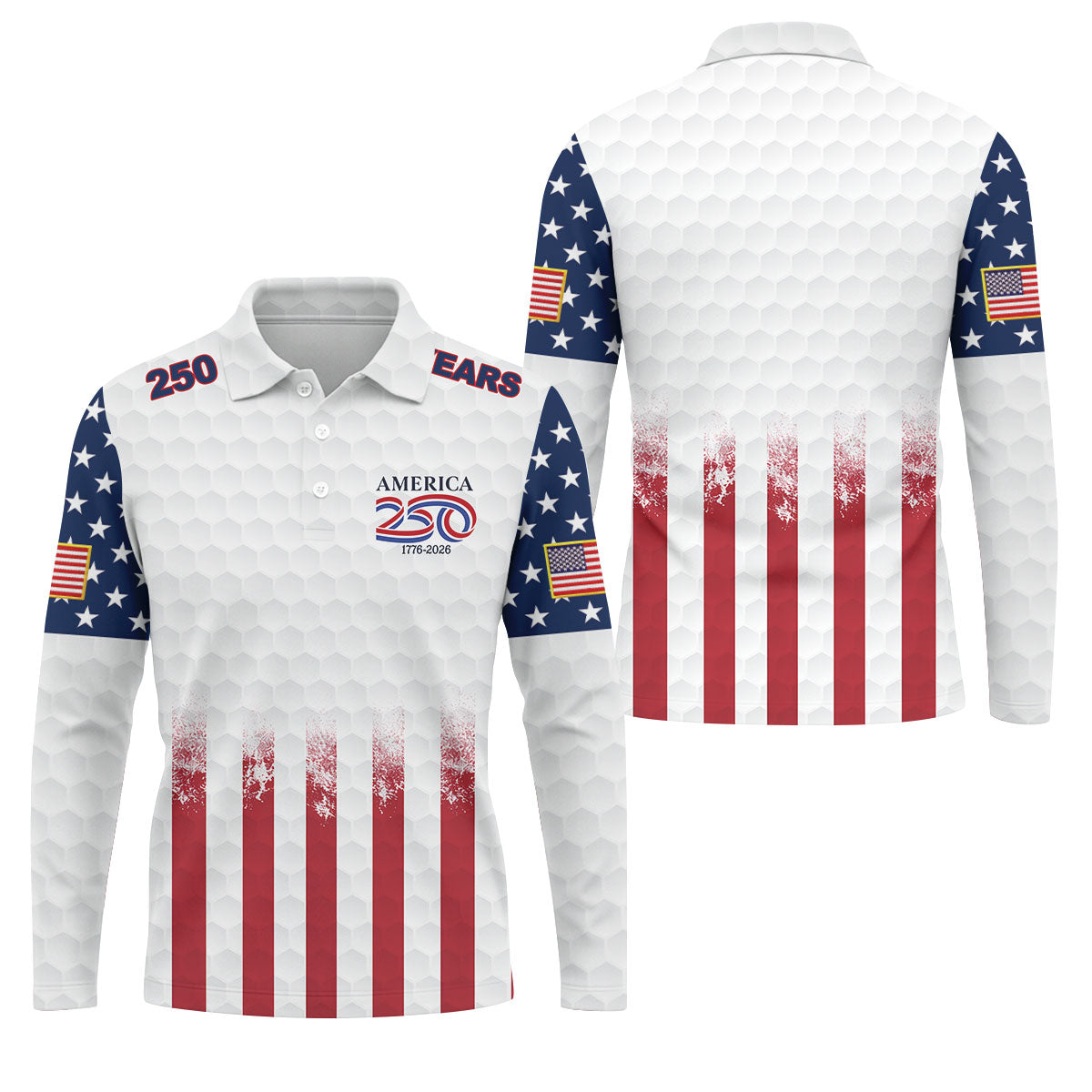 250 Years America Golf Ball Pattern 4th Of July Golf Shirt, Patriotic Golf Shirt, Golf Shirts For Men
