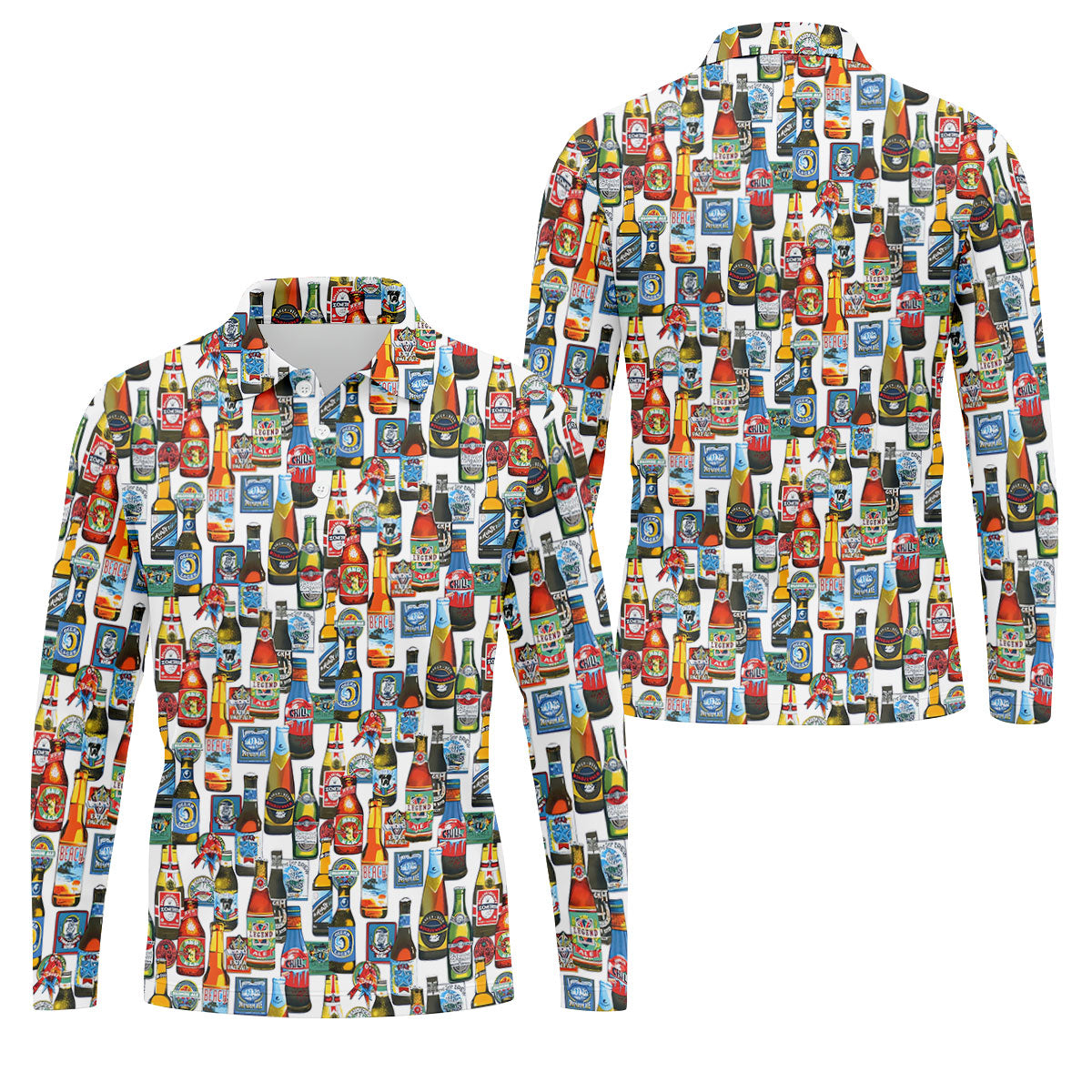 Beer Bottle Labels White Golf Shirt, Men's Funny Golf Shirts, Golf Tops For Men, Golf Shirts For Men