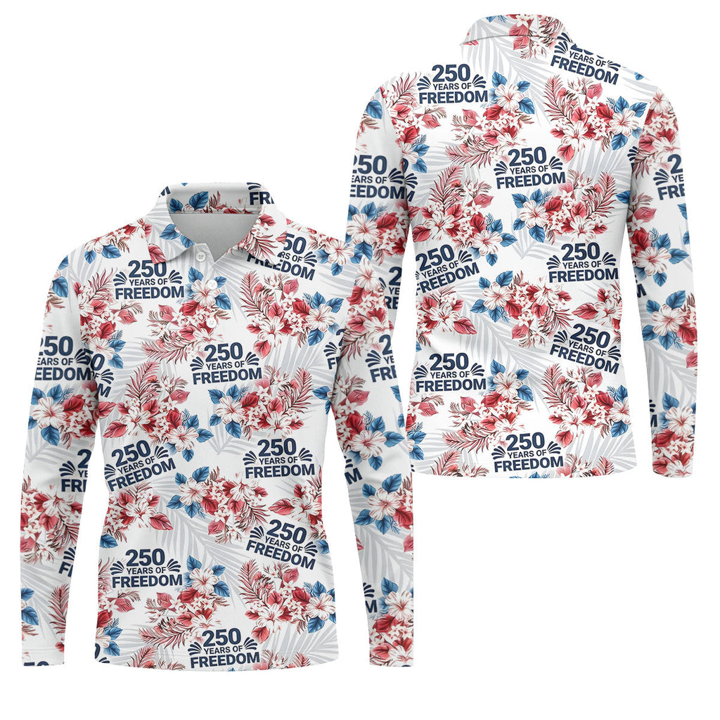 250 Years Of Freedom Tropical Vibe Retro Golf Shirt, Golf Tops For Men, 4th Of July Golf Shirts For Men