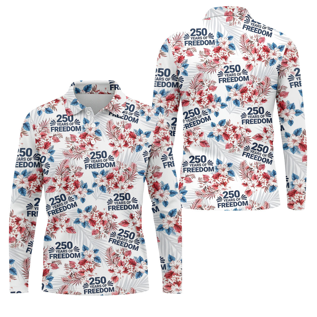 250 Years Of Freedom Tropical Vibe Retro Golf Shirt, Golf Tops For Men, 4th Of July Golf Shirts For Men