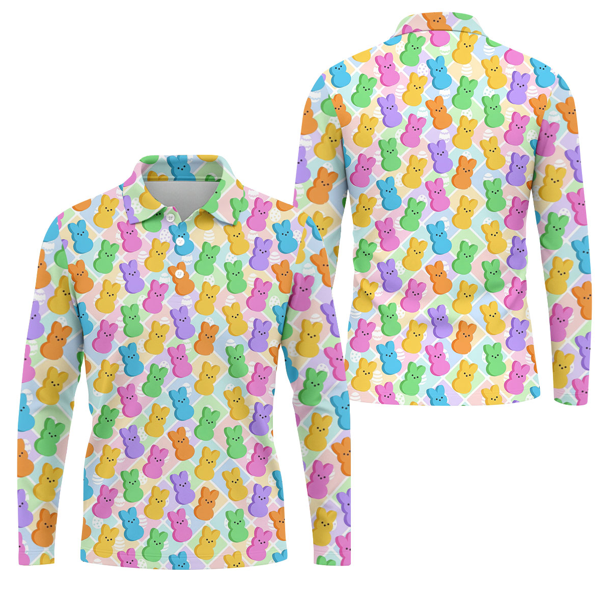 Pastel Easter Peeps Colorful Checkered Golf Shirts For Men, Cute Golf Outfit, Polo ShirtFor Men