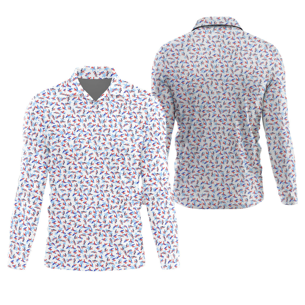 Funny Stick Figure Naughty Couple Red White Blue Polo Shirts For Men, 250th Anniversary Golf Shirts For Men
