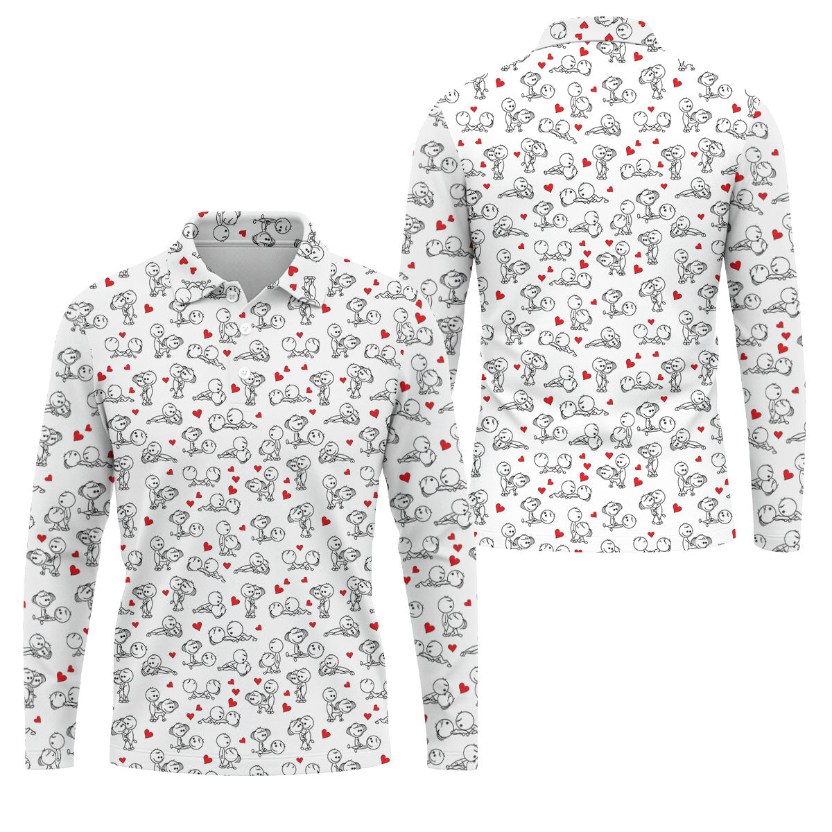 Naughty Position Stick Figure Couple White Golf Shirt, Golfer Valentines Gift, Fun Golf Shirts For Men