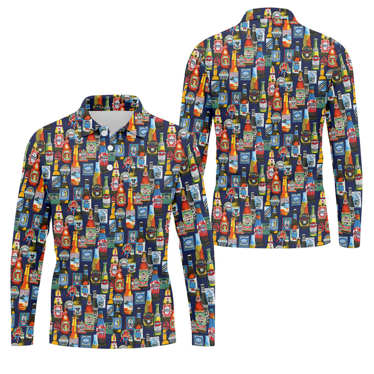 Beer Bottle Labels Navy Golf Shirt, Men's Funny Golf Shirts, Golf Tops For Men, Golf Shirts For Men
