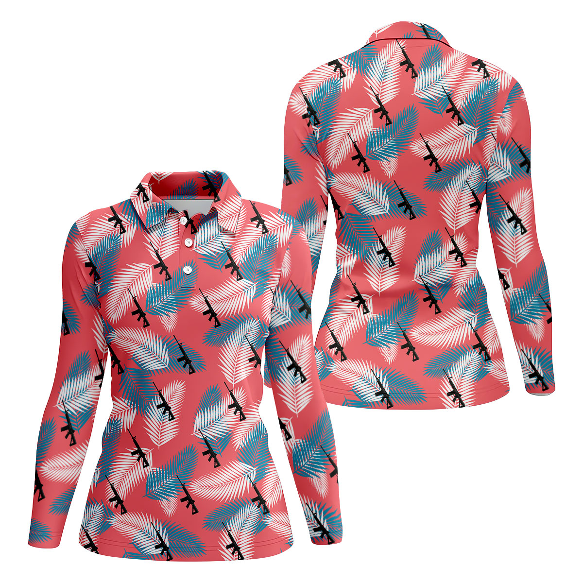 Freedom Lifestyle Green And Pink Hawaiian Golf Shirt, Women's Golf Tops, Ladies Golf Shirt