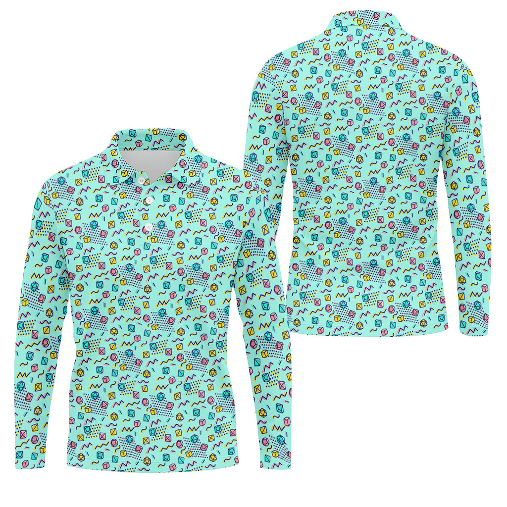 90s Dice Memphis Style Light Mint Green Cute Golf Shirt, Polo Shirts For Men, Golf Shirts For Men