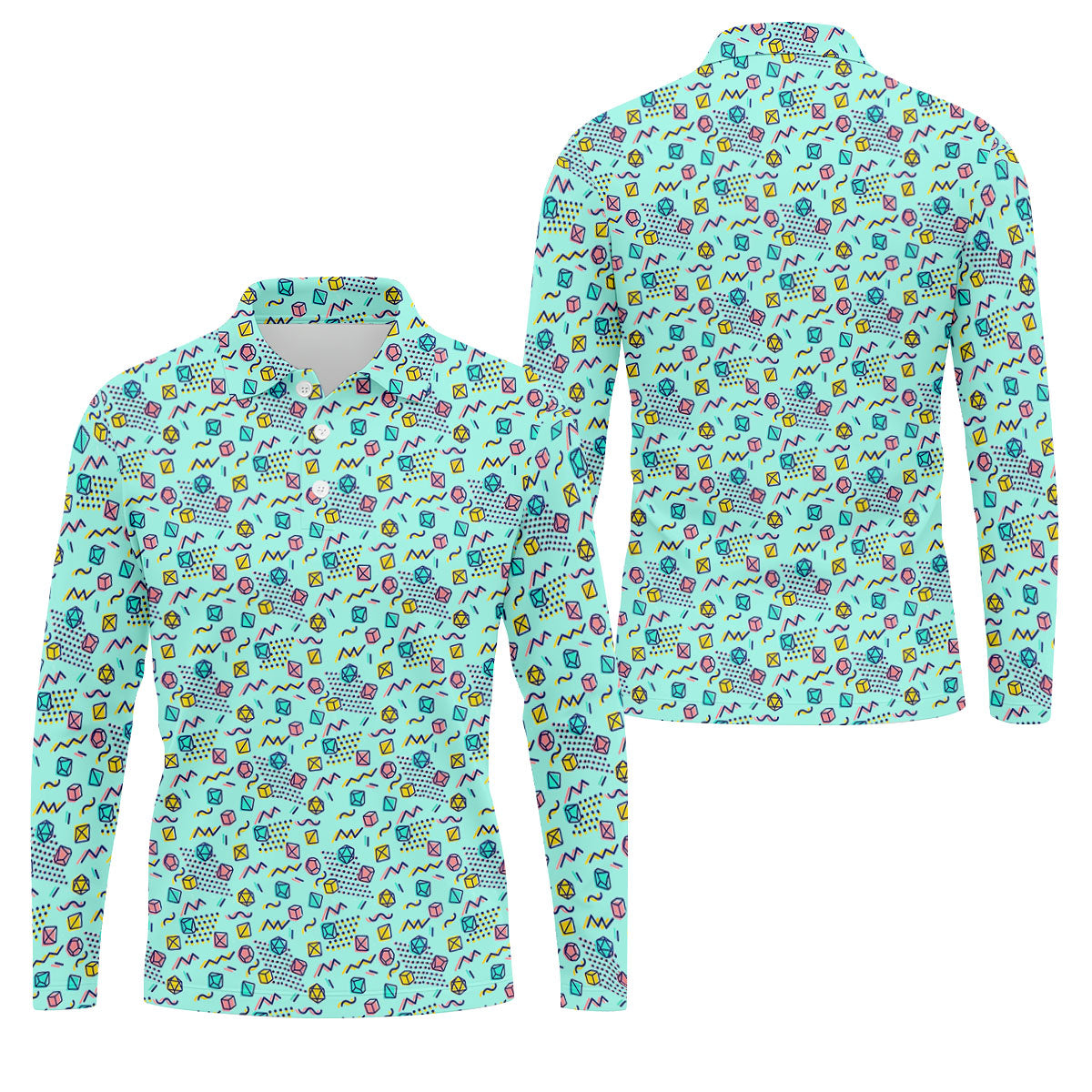 90s Dice Memphis Style Light Mint Green Cute Golf Shirt, Polo Shirts For Men, Golf Shirts For Men