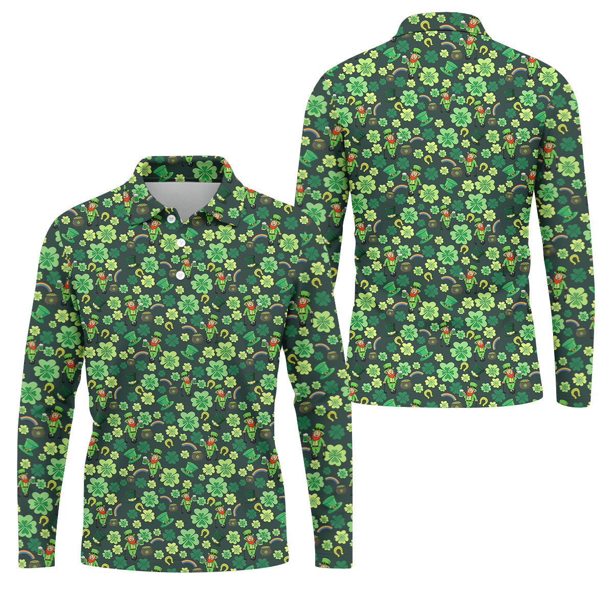 Shamrock St Patrick's Day Dark Green Golf Shirt, Polo Shirts For Men, Golf Shirts For Men, Golfing Apparel