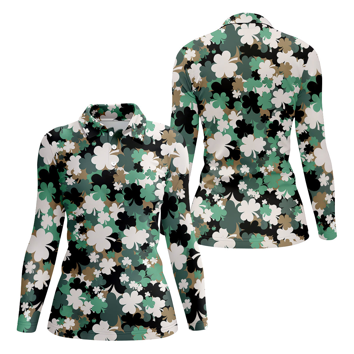 Irish Camo St. Patrick’s Day Shamrock Golf Shirt, Women's Golf Tops, Ladies Golf Polos