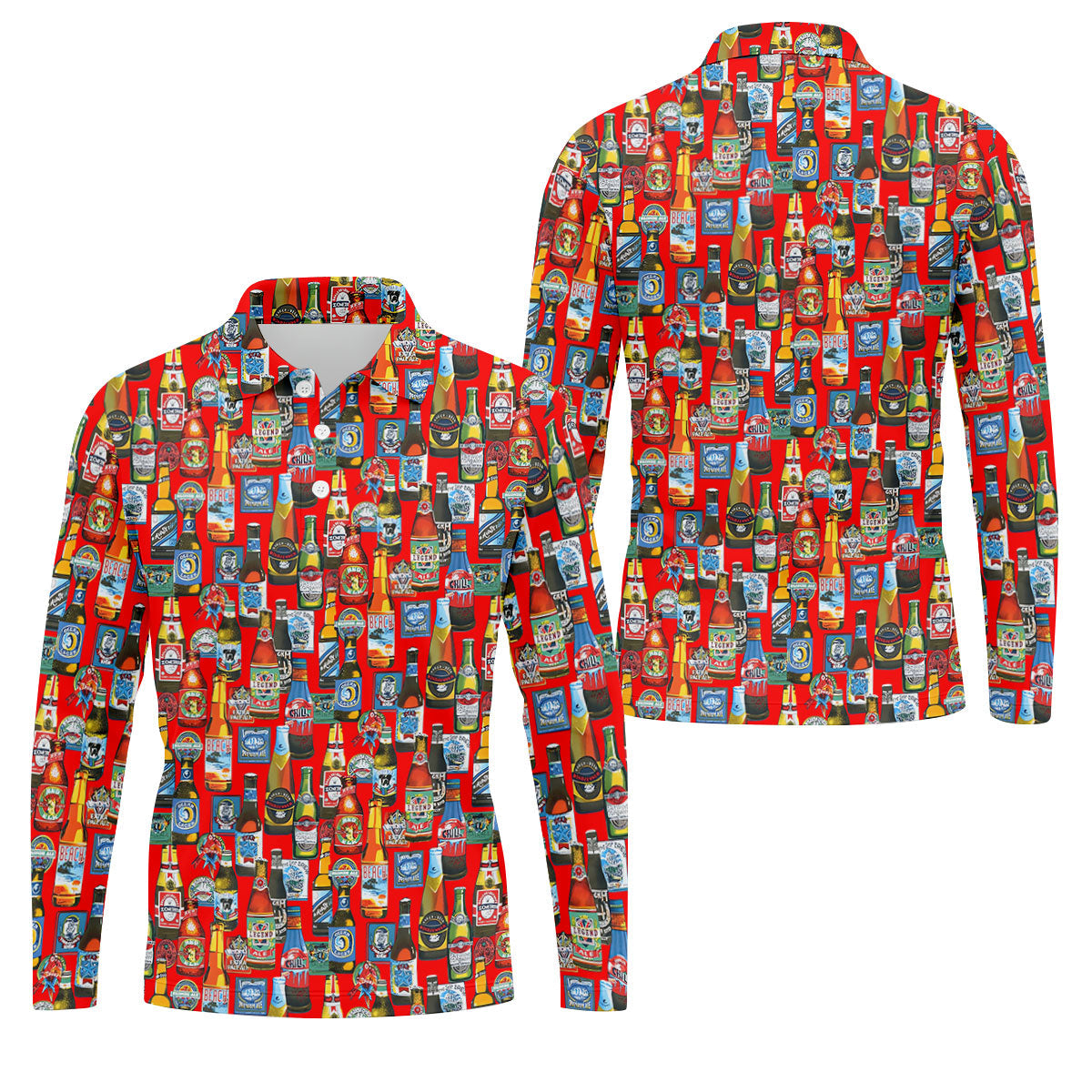 Beer Bottle Labels Red Golf Shirt, Men's Funny Golf Shirts, Golf Tops For Men, Golf Shirts For Men
