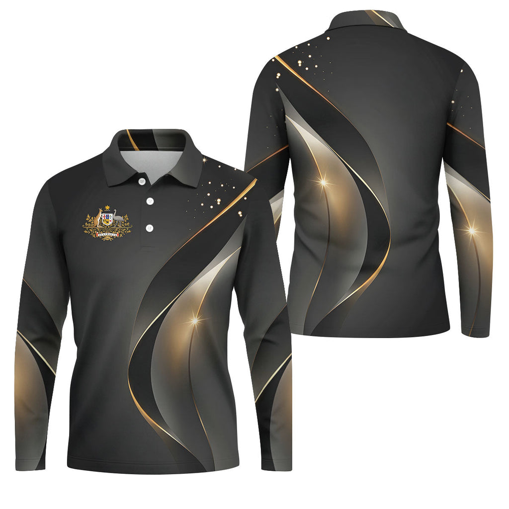 Australian Coat Of Arms Black And Gold Gradient Golf Tops For Men, Polo ShirtFor Men