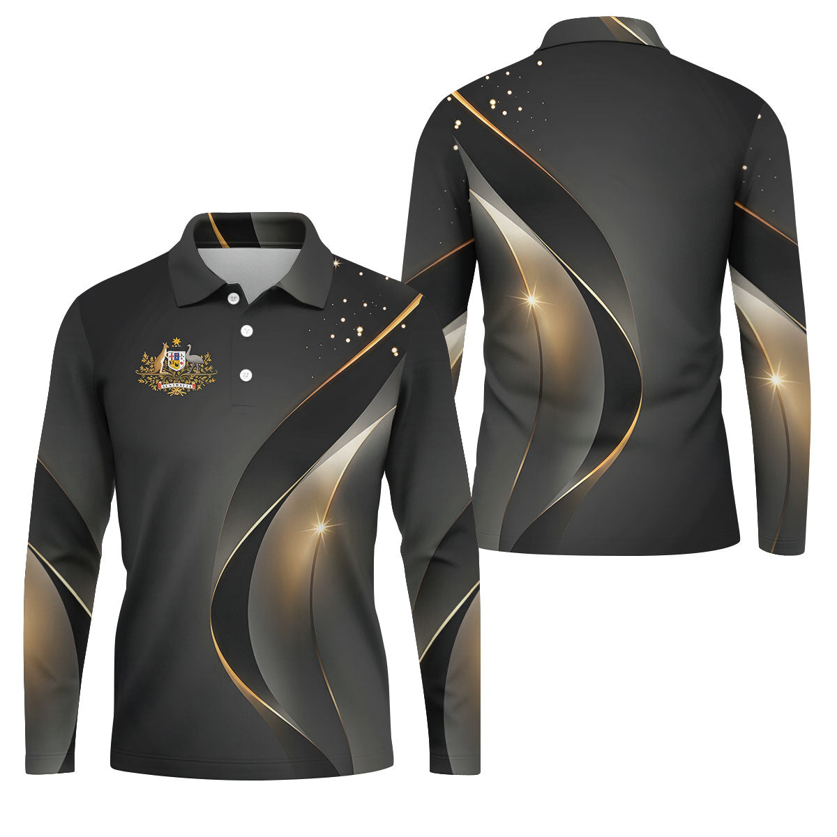 Australian Coat Of Arms Black And Gold Gradient Golf Tops For Men, Polo ShirtFor Men