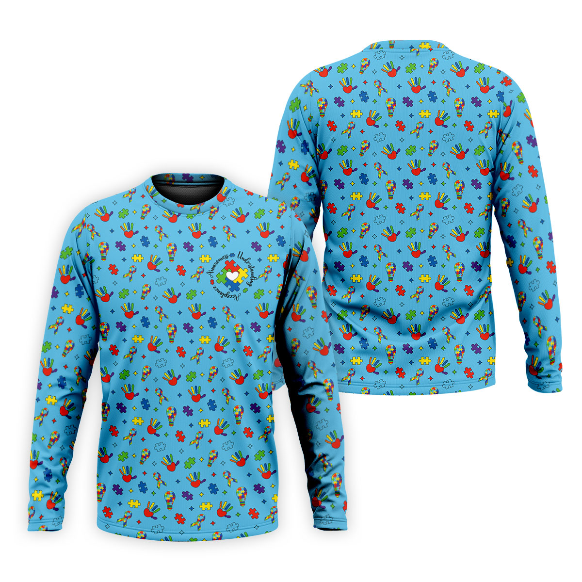 Awareness Understanding Acceptance Autism Ribbon Blue Golf Shirt, Autism Awareness Colors Golf Shirts For Men