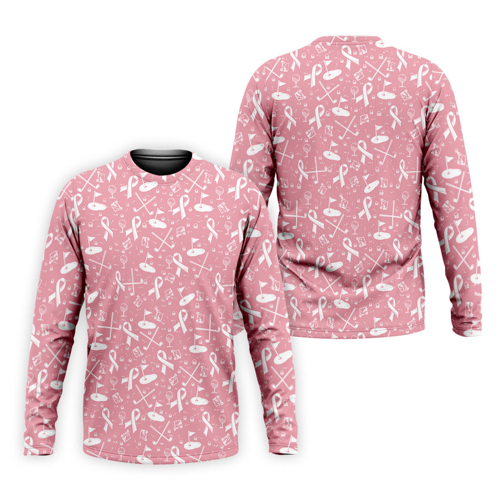 Awareness Ribbon Light Pink And White Golf Shirt, Cancer Awareness Shirt, Polo Shirts For Men