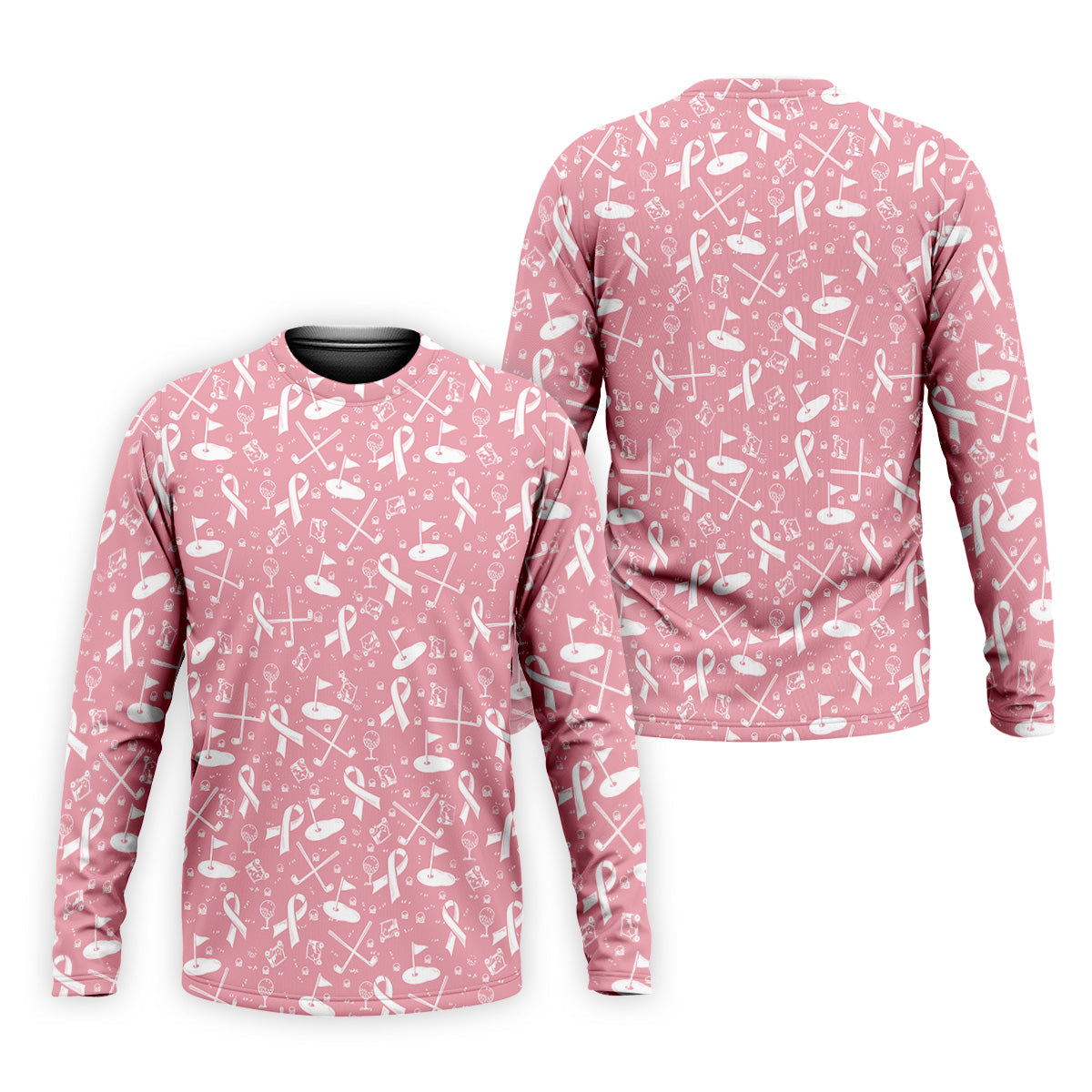 Awareness Ribbon Light Pink And White Golf Shirt, Cancer Awareness Shirt, Polo Shirts For Men