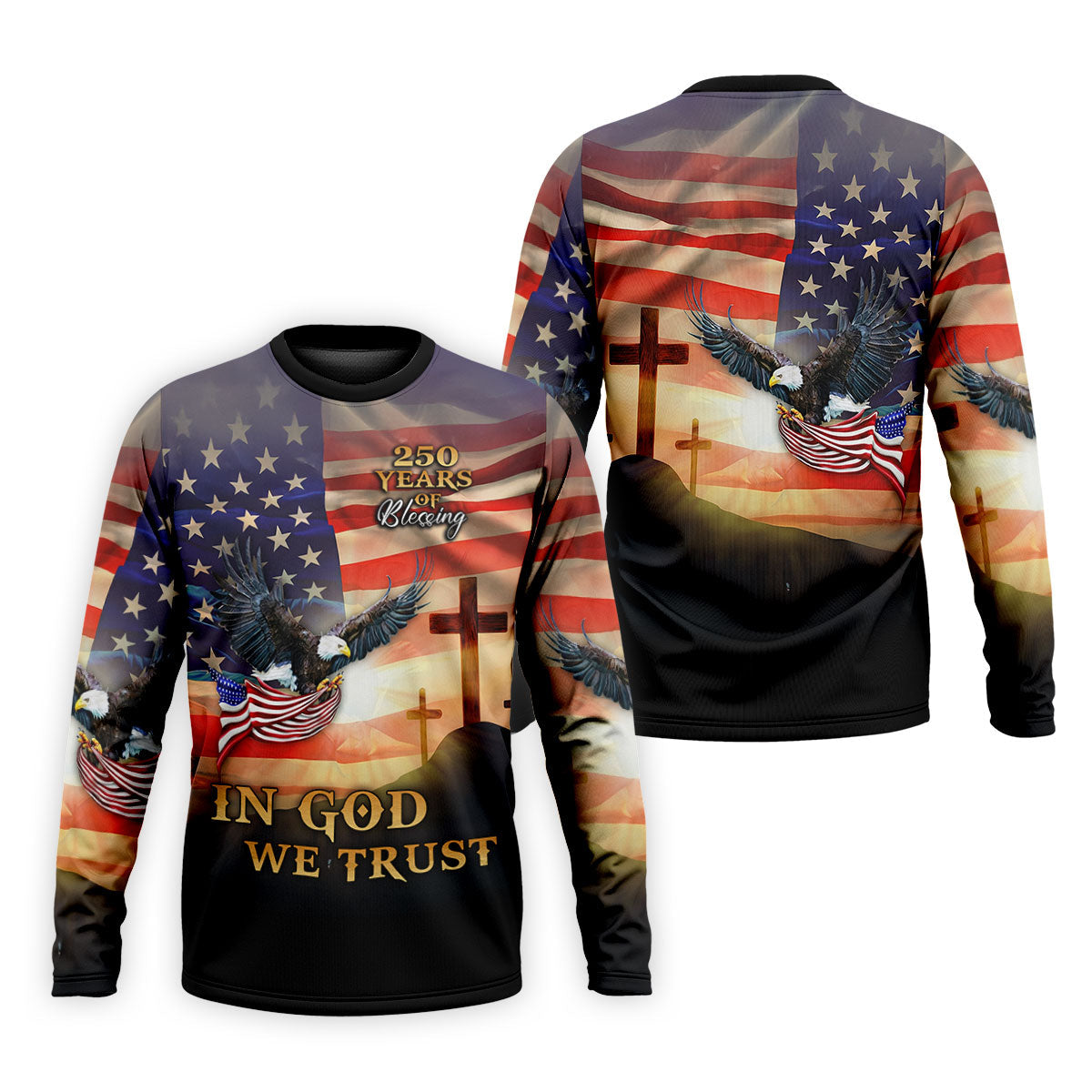 250 Years Of Blessing In God We Trust Faith Cross Patriotic 4th Of July Golf Shirts For Men