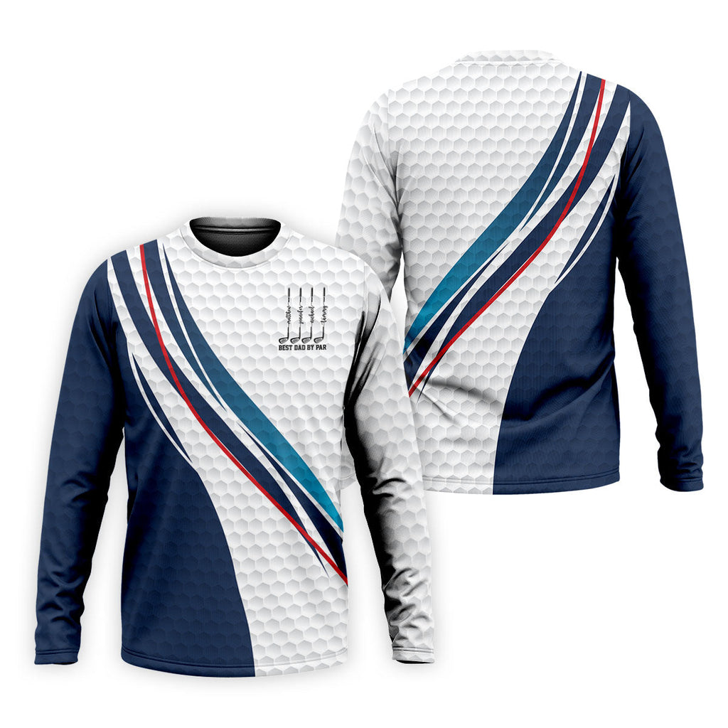 Best Dad By Par Golf Ball Pattern Wavy Stripes Father's Day Golf Shirt, Golf Gift For Dad