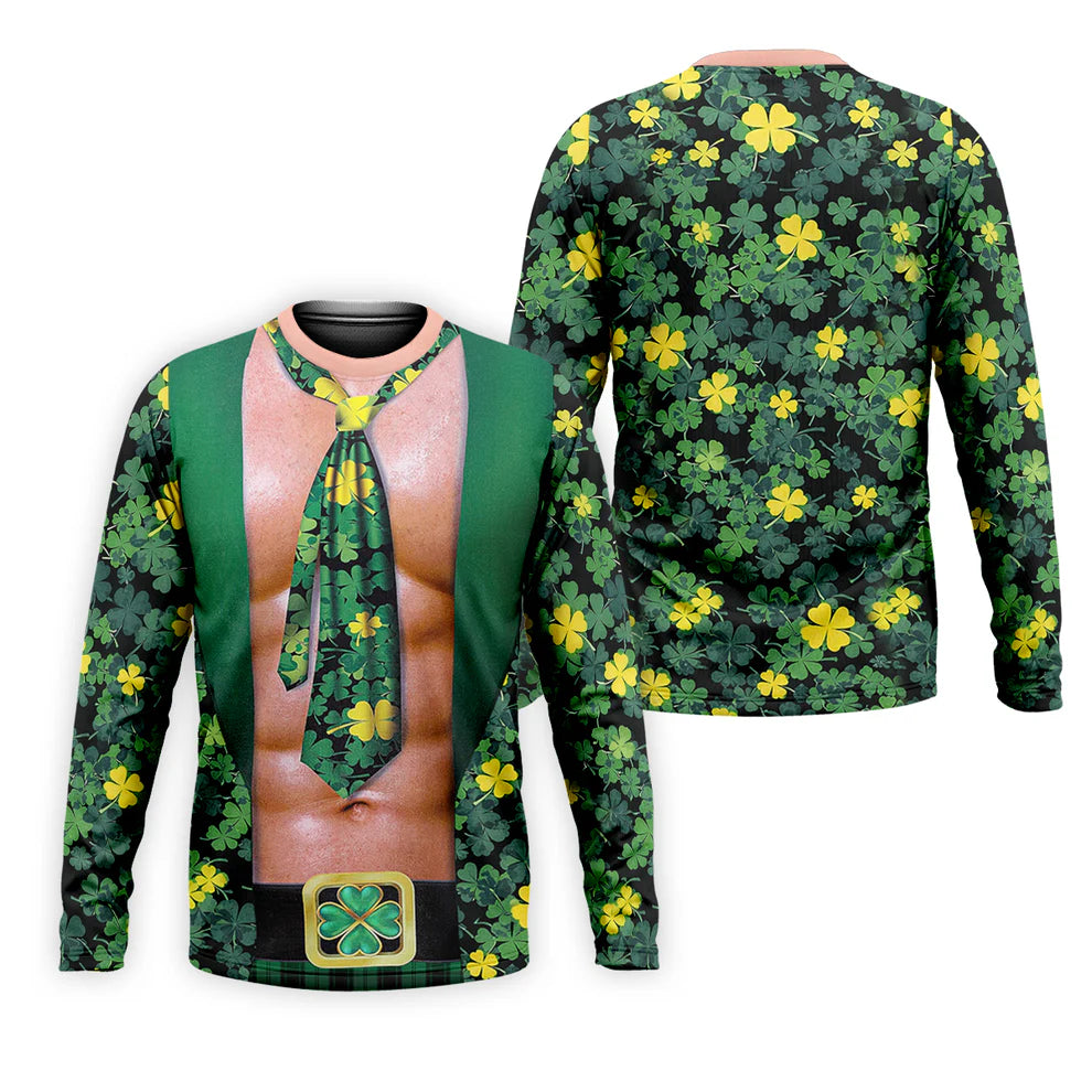 Funny St Patrick's Day Six Pack Abs Tie Shirt, Men's Lucky Shamrock Novelty Graphic Tee