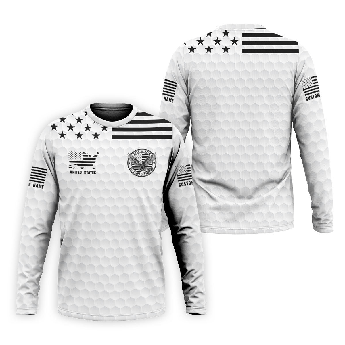 250 Years Of Freedom Golf Ball Pattern White Golf Shirt, 4th Of July Patriotic Golf Shirts For Men
