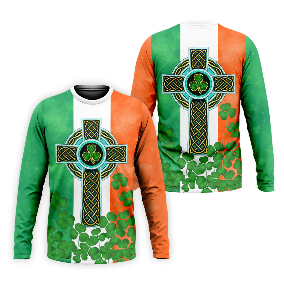 Men's Celtic Cross Knotwork St Patrick's Day Shamrock Golf Shirt