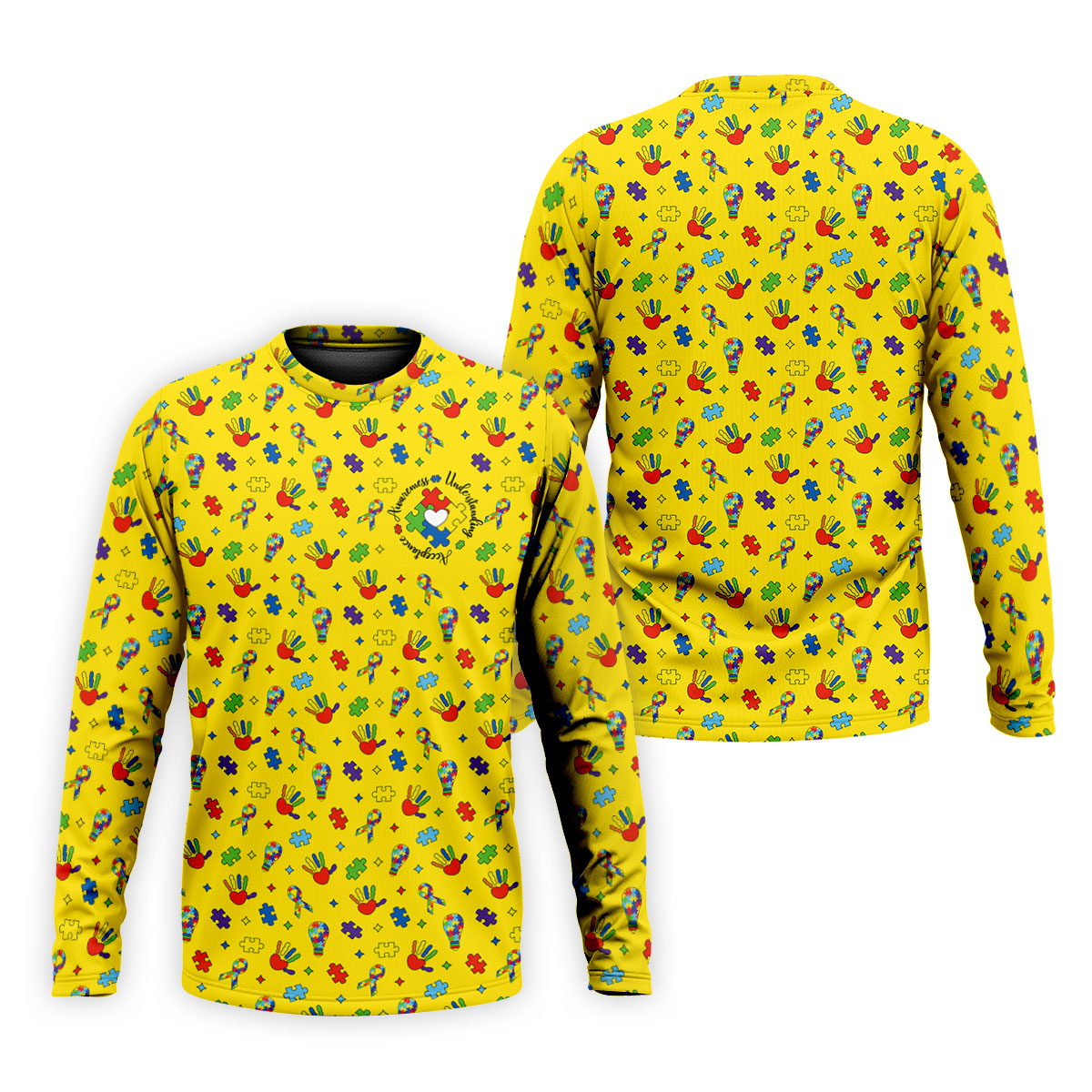 Awareness Understanding Acceptance Autism Ribbon Yellow Golf Shirt, Autism Awareness Colors Golf Shirts For Men