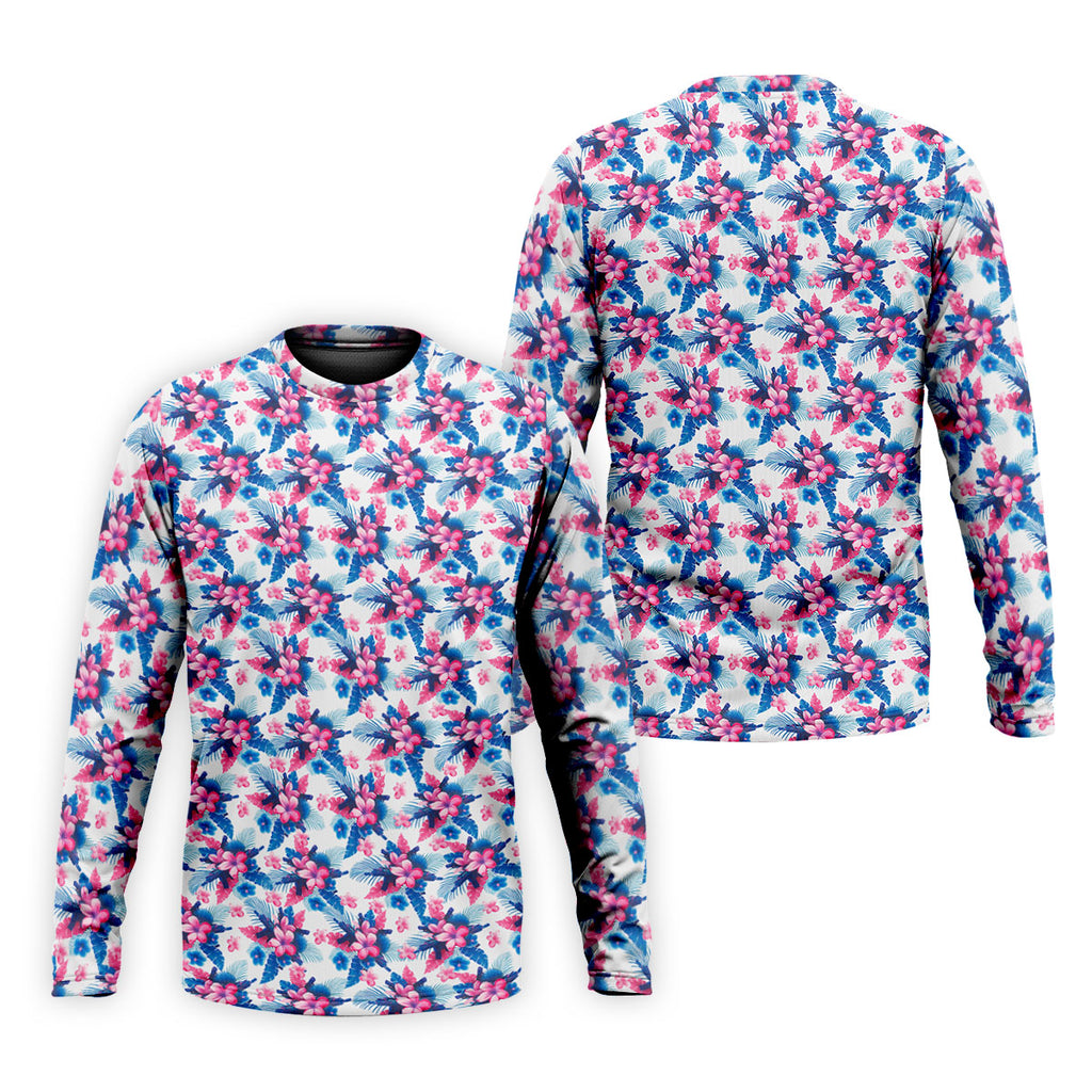 Pink Blue Tropical Floral Hawaiian Golf Shirt, Vibrant Color Golf Shirts For Men