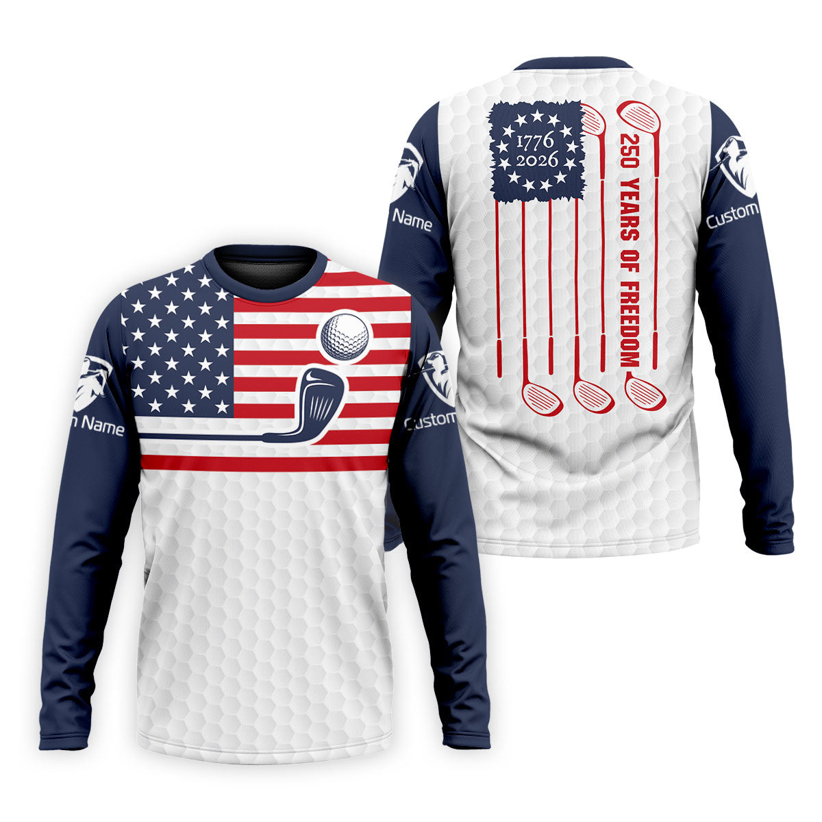 250 Years Of Freedom Golf Ball Pattern Golf Tops For Men, Patriotic 4th Of July Golf Shirts For Men