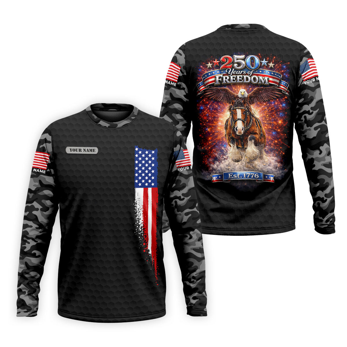 250 Years Of Freedom Black Camo Patriotic Golf Shirt, 4th Of July Golf Shirts For Men